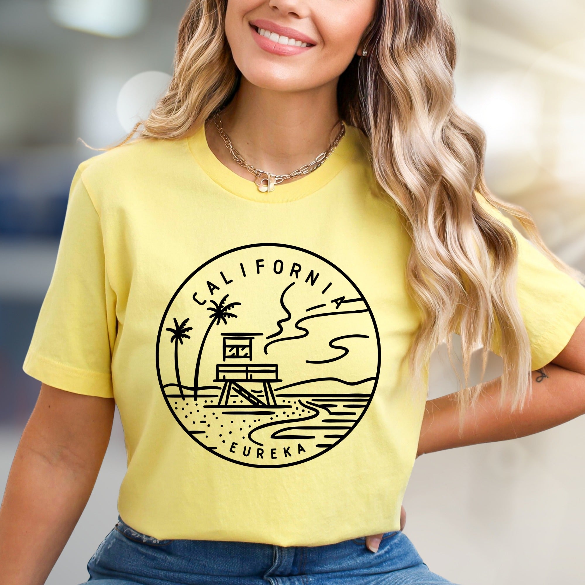 "CALIFORNIA EUREKA" Coastal Horizon Graphic Tee, a Beach Vibes Pick for Travelers