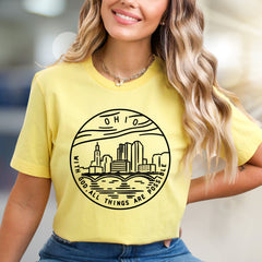 "With God, All Things Are Possible" Ohio Cityscape Graphic Tee, a Faith-Inspired Local Pick for Believers