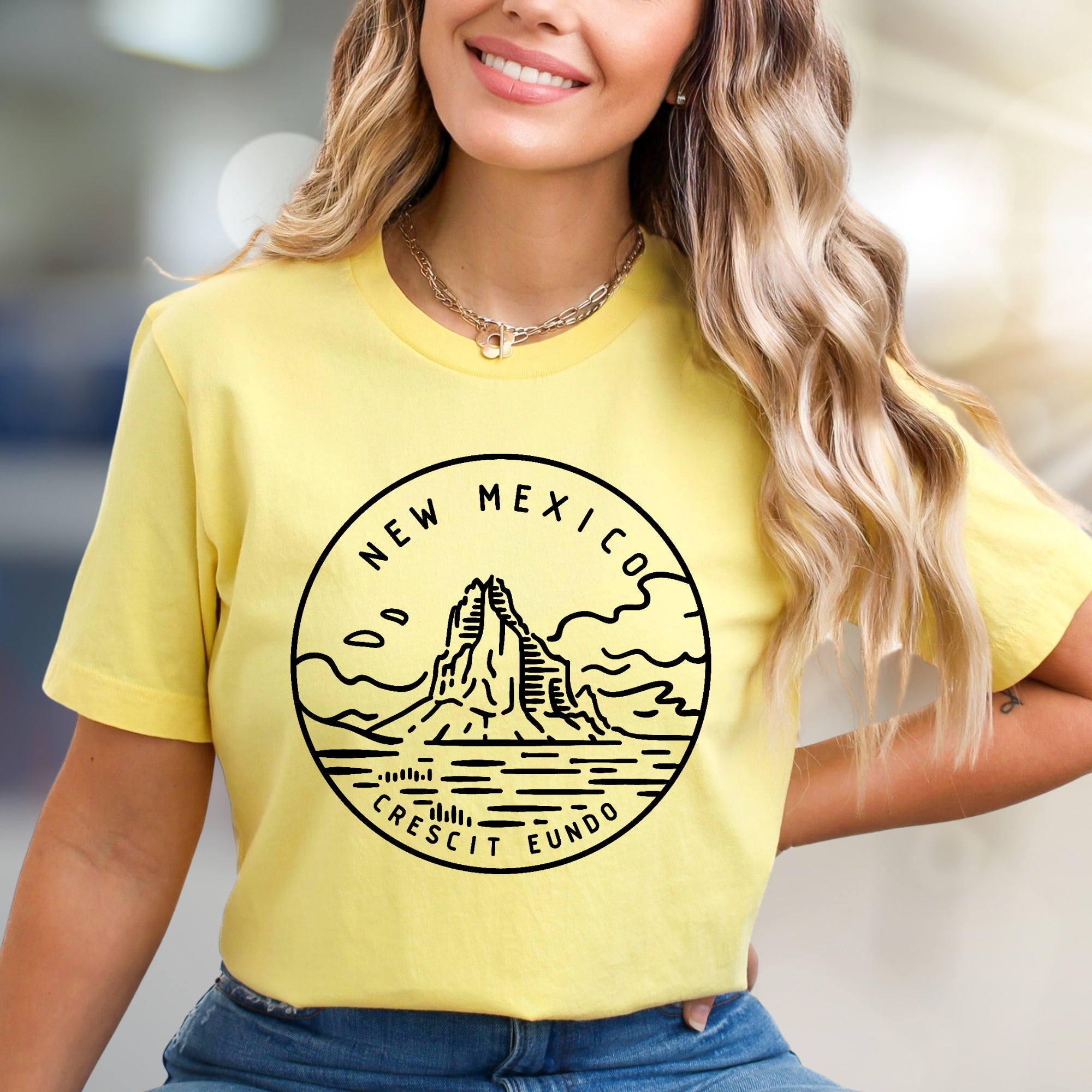 "NEW MEXICO CRESCIT EUNDO" Landscape Graphic Tee, a State Pride Pick for Adventurers