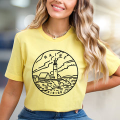 "MAINE DIRIGO" Lighthouse Graphic Tee, a Coastal State Pick for Travelers