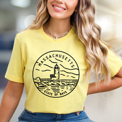 "Massachusetts State of Bays" Coastal Lighthouse Graphic Tee, a Nautical Pick for Sea Lovers