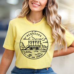 "NEBRASKA ALL FOR OUR COUNTRY" Pioneer Wagon Graphic Tee, a Heritage Pick for State Enthusiasts