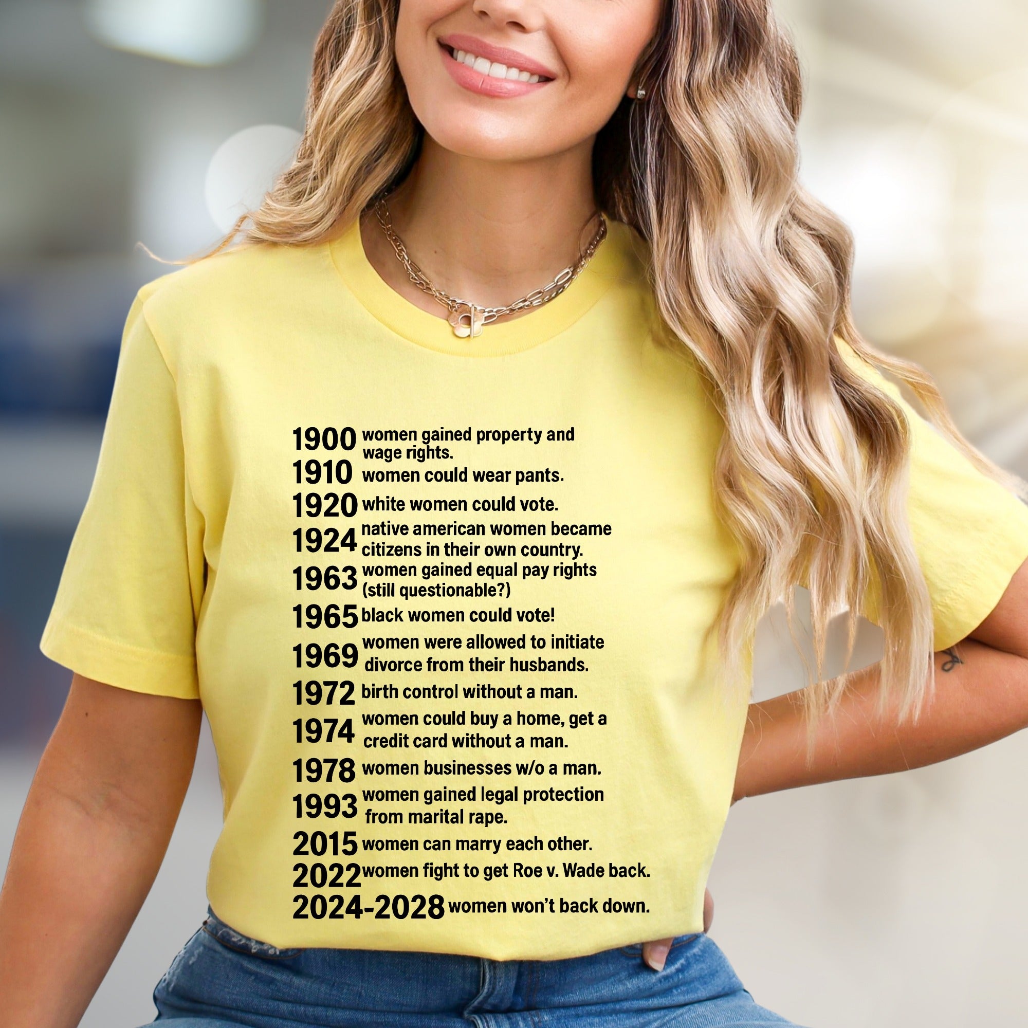 "Women Won't Back Down" Feminist Timeline Graphic Tee, a Statement Pick for Activists