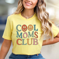 "COOL MOMS CLUB" Retro Smiley Face Graphic Tee, a Trendy Mom Pick for Her