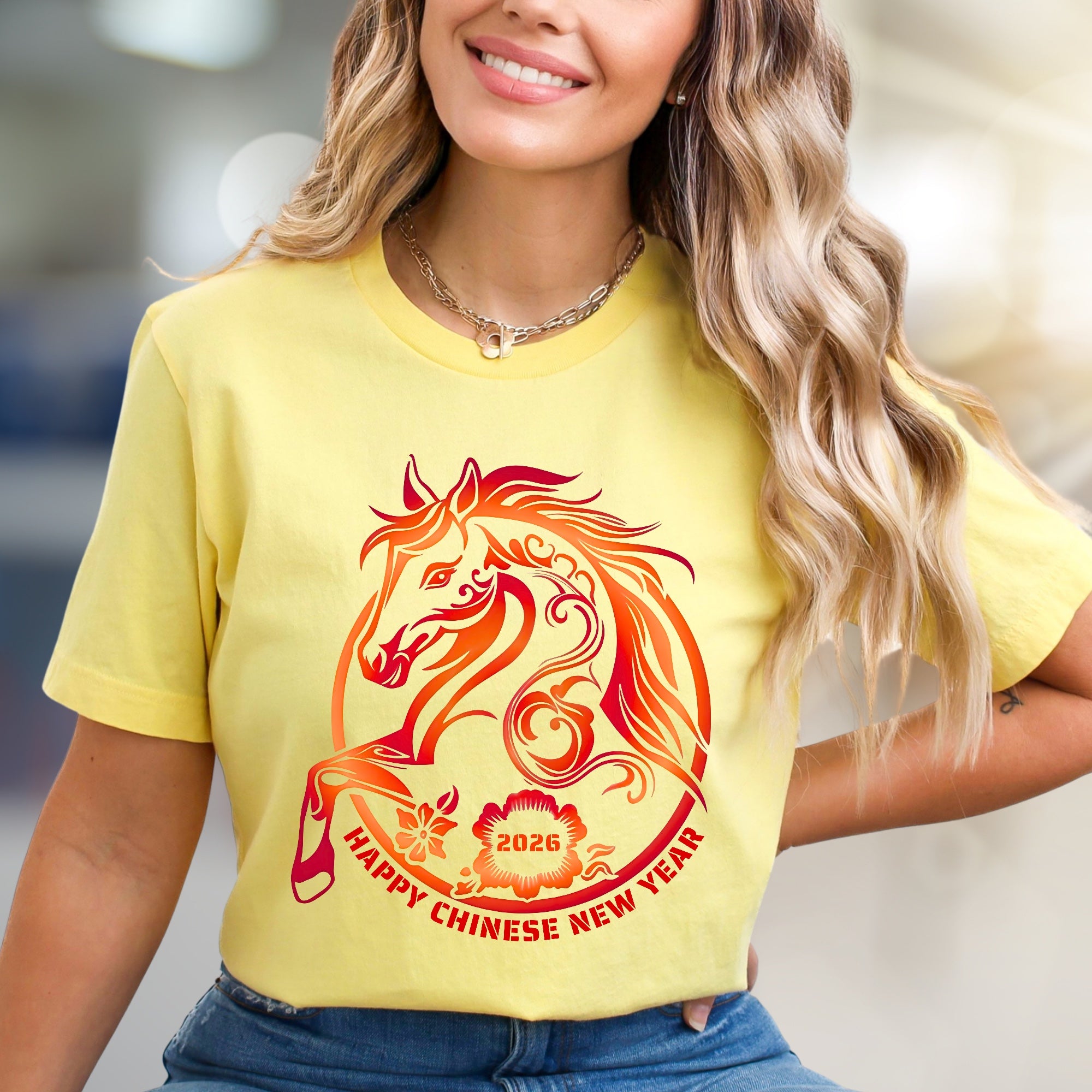 "HAPPY CHINESE NEW YEAR 2026" Golden Horse Graphic Tee, an Auspicious Celebration Unisex Top