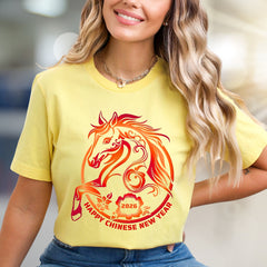 "HAPPY CHINESE NEW YEAR 2026" Golden Horse Graphic Tee, an Auspicious Celebration Unisex Top