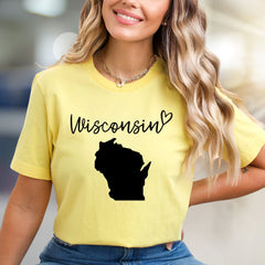 "Wisconsin" State Outline Graphic Tee, A Hometown Pride Pick for Enthusiasts