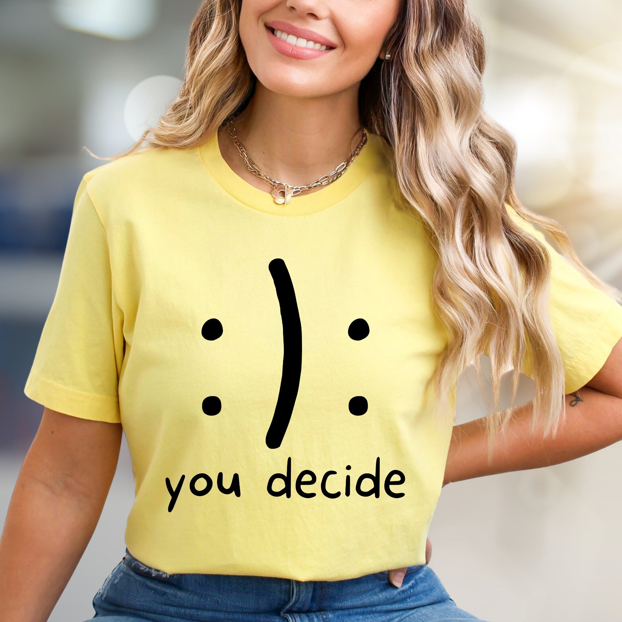 ':) :(' 'you decide'" | Mood Expression Graphic Tee, A Playful Choice for Thinkers