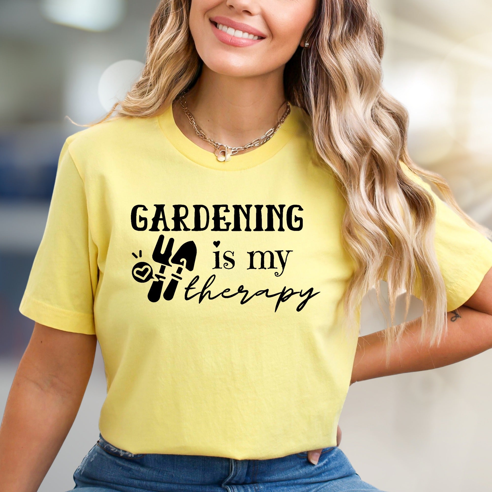 "Gardening Is My Therapy" Garden Tools Graphic Tee, a Green Thumb Pick for Plant Lovers