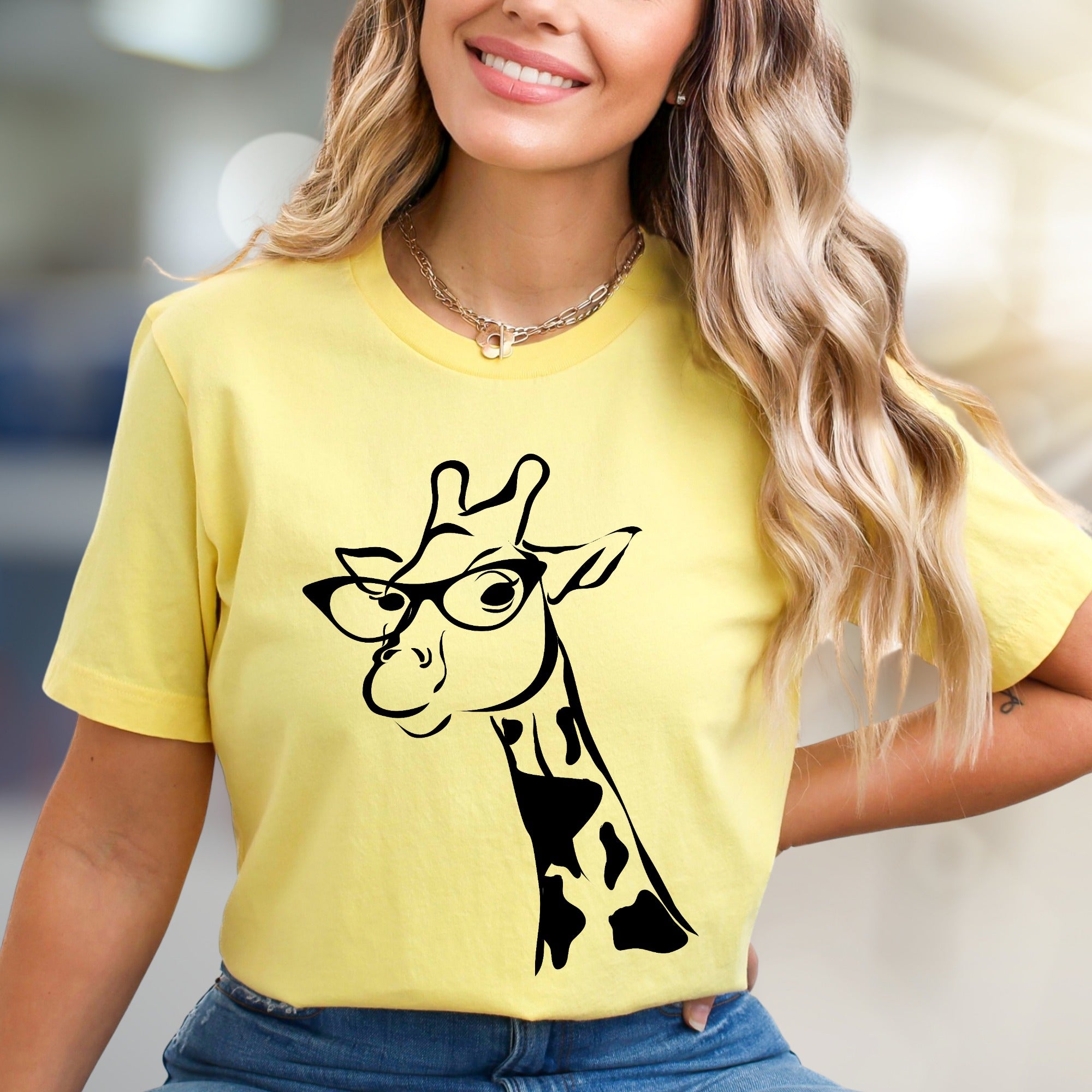 Giraffe in Glasses T-Shirt, Whimsical Animal Tee for Animal Lovers