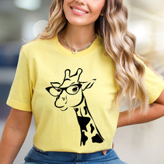 Giraffe in Glasses T-Shirt, Whimsical Animal Tee for Animal Lovers
