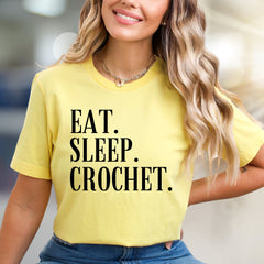 "Eat. Sleep. Crochet." Crafty Passion Graphic Tee, a Hobbyist Unisex Tee for Creators