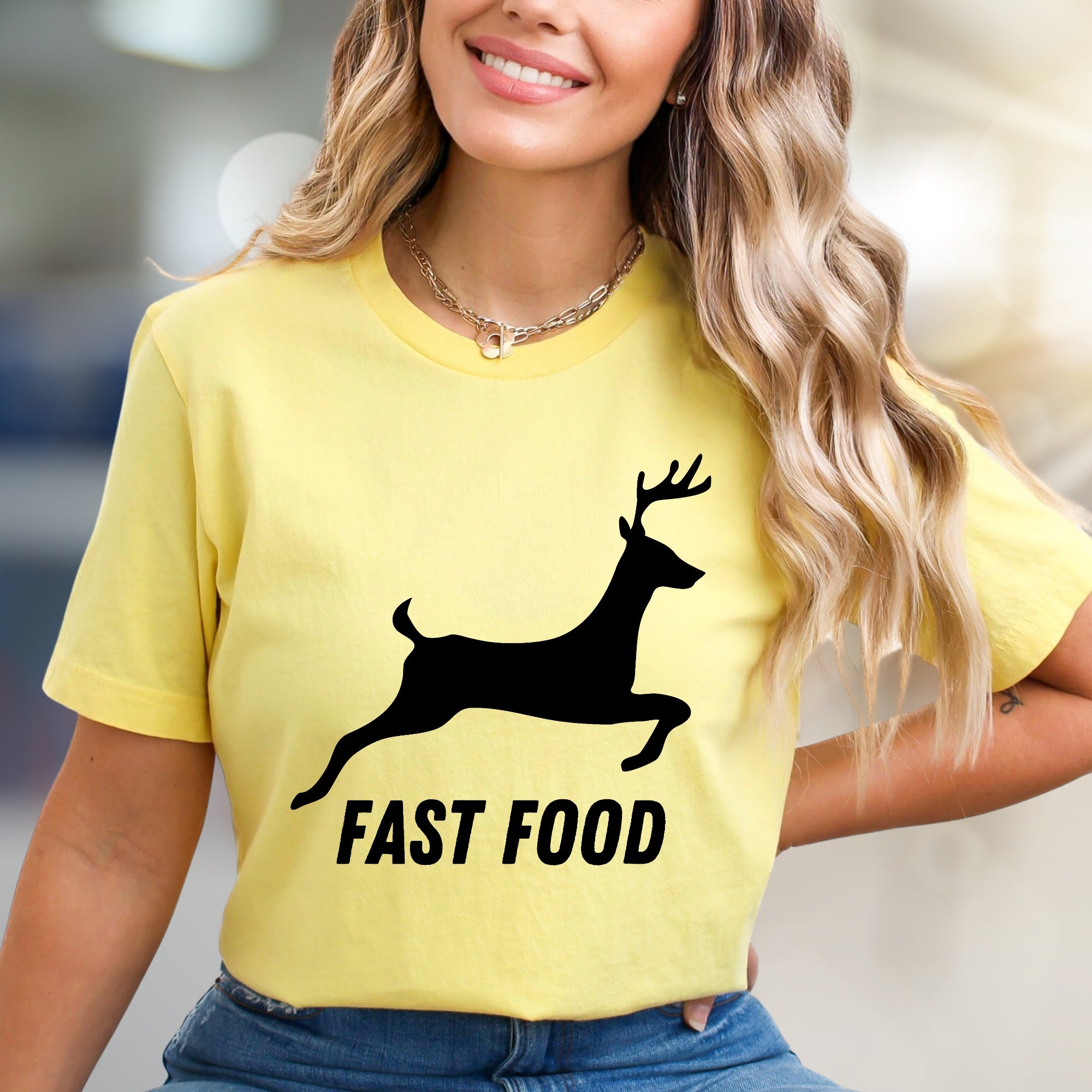 "Fast Food" Hunter Deer Graphic Tee, a Humorous Outdoorsy Pick for Enthusiasts