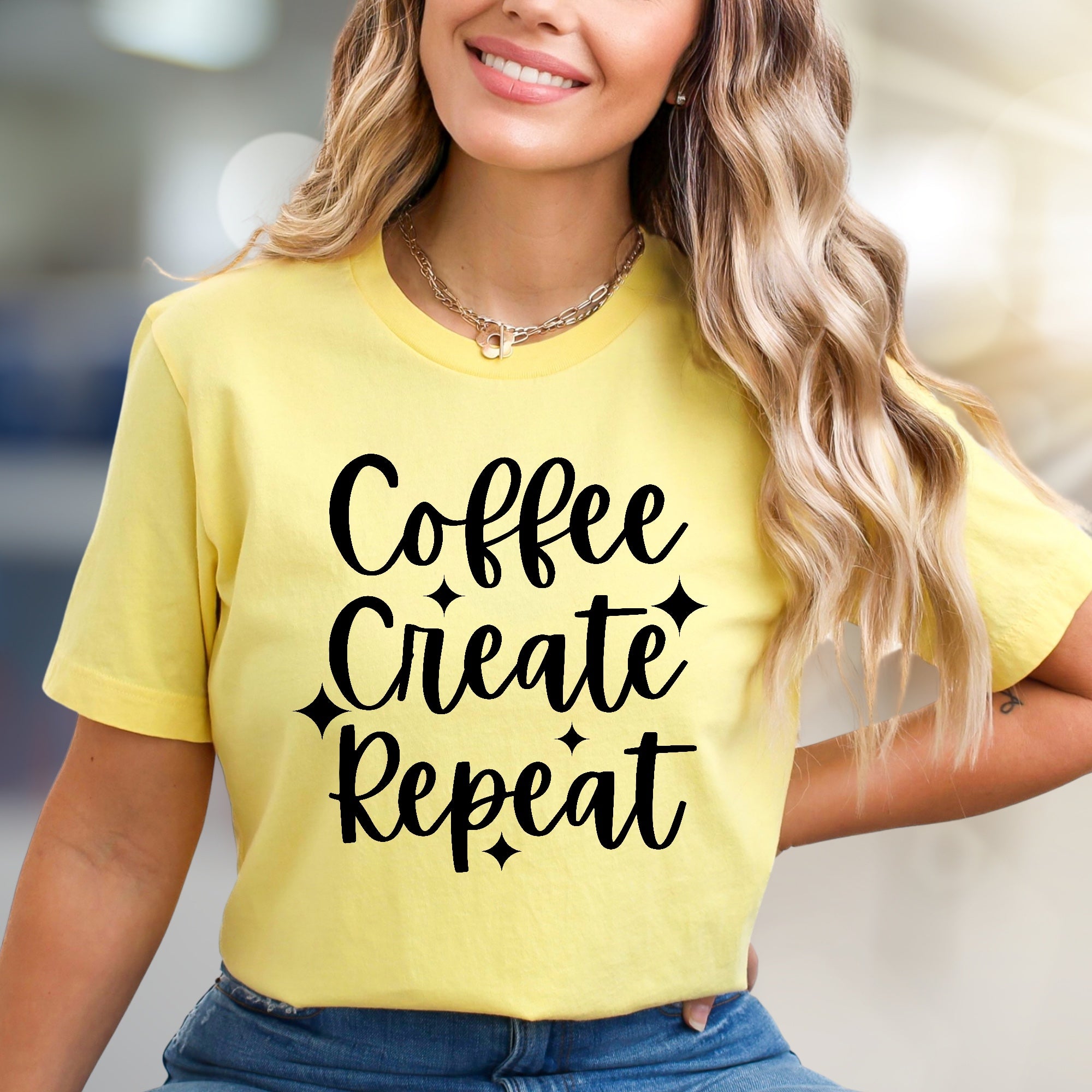 "Coffee Create Repeat" Creative Lifestyle Graphic Tee, a Daily Motivation Pick for Artists