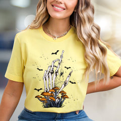 Skeleton Hand Mushroom Graphic Tee, a Spooky-Cute Pick for Halloween Lovers
