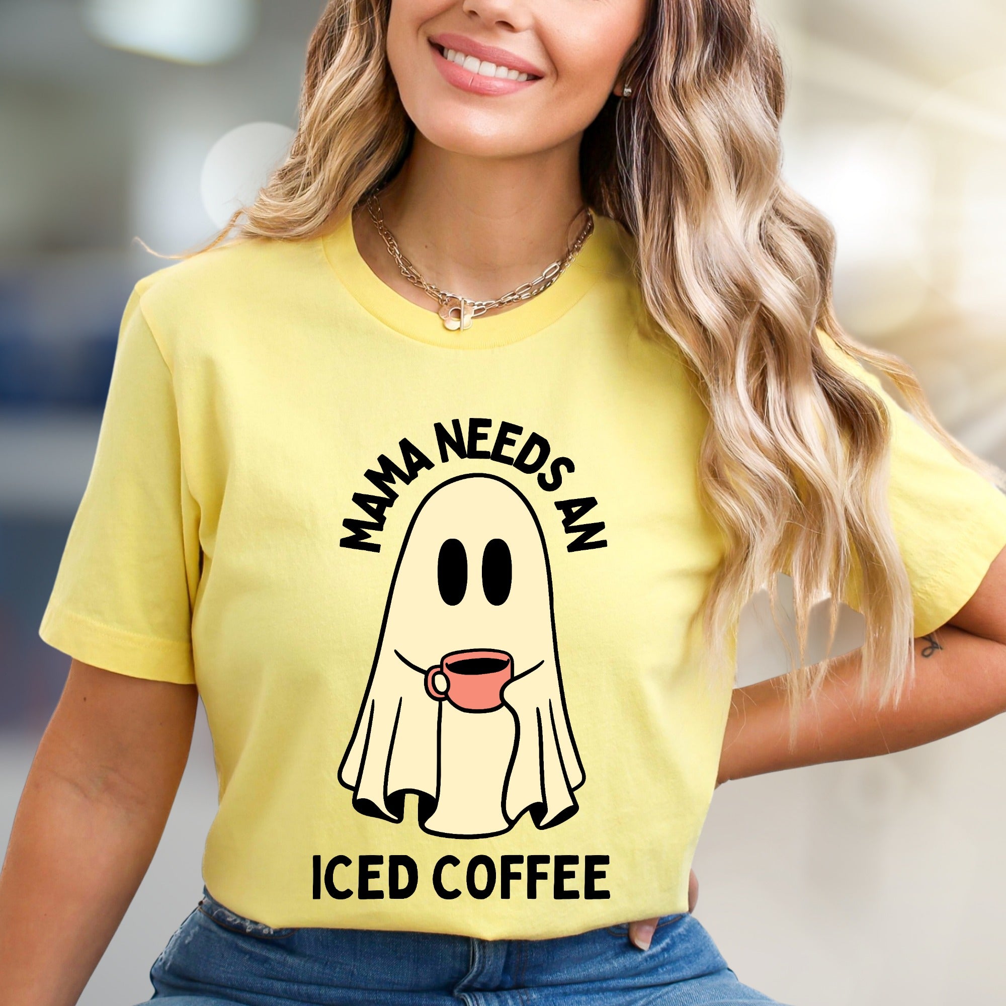 "Mama Needs An Iced Coffee" Spooky Coffee Lover Graphic Tee, a Humorous Mom Pick for Everyday Comfort