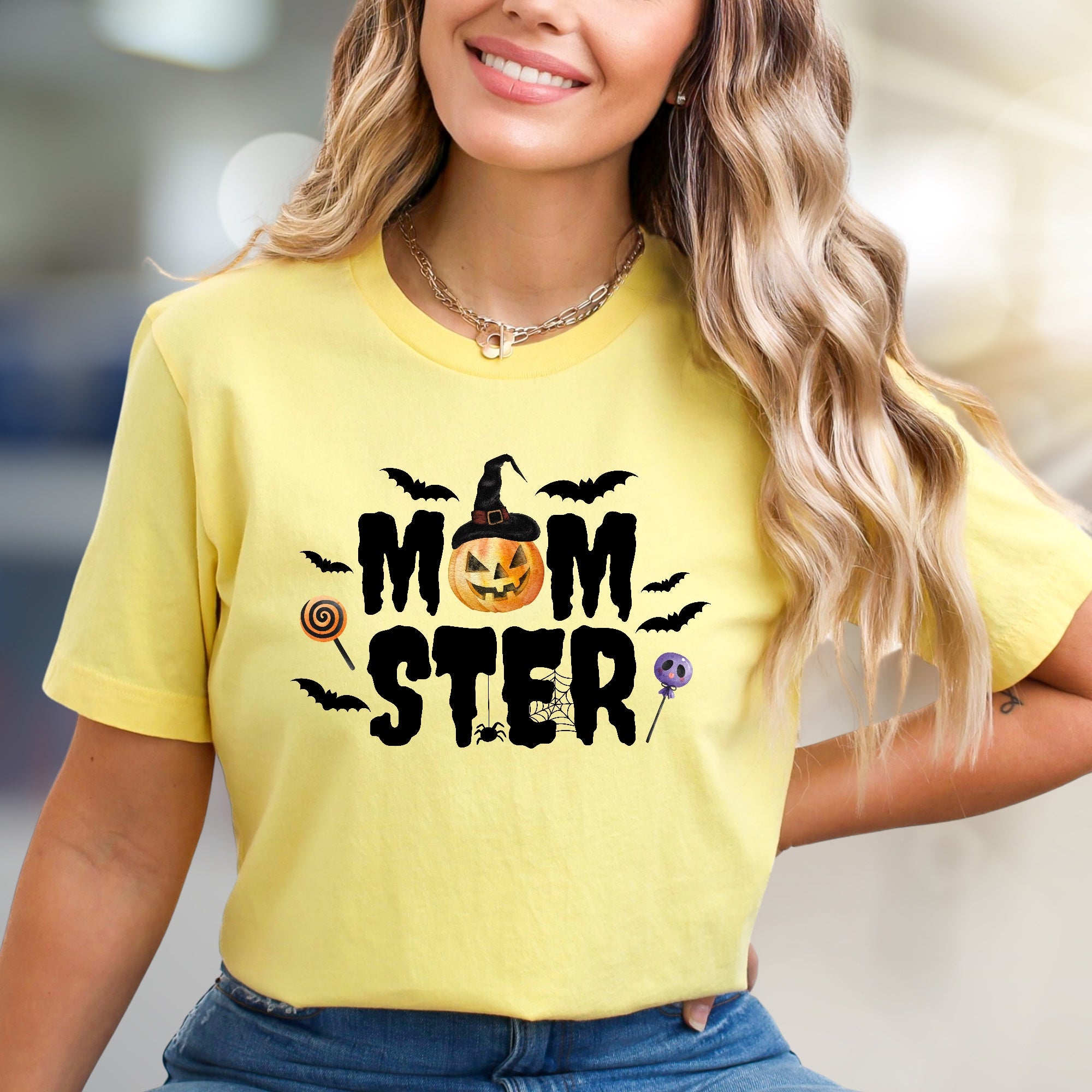 "MOM STER" Halloween Graphic Tee, a Spooky-Cute Pick for Festive Moms
