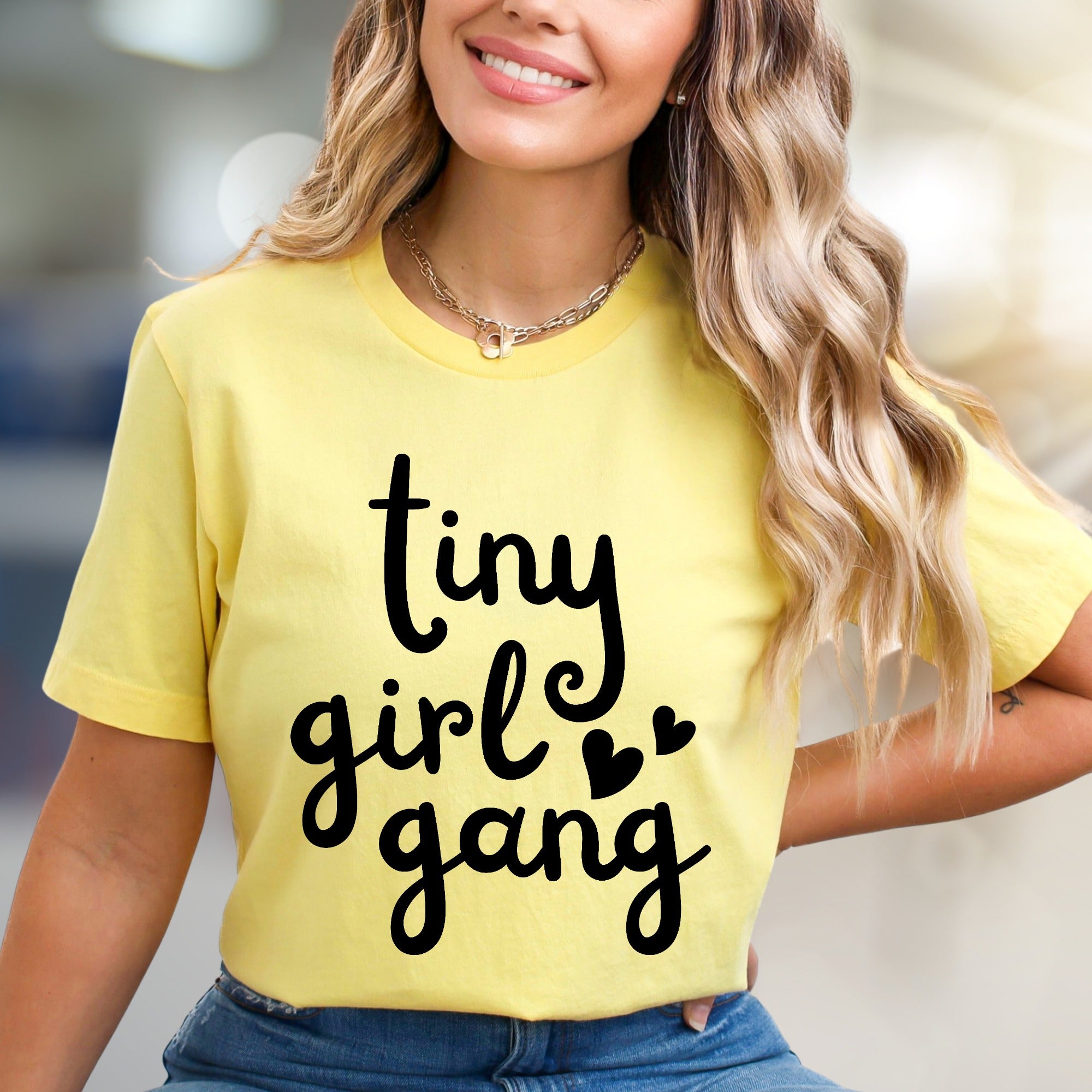 "Tiny Girl Gang" Cute Script Graphic Tee, a Fun Statement for Her
