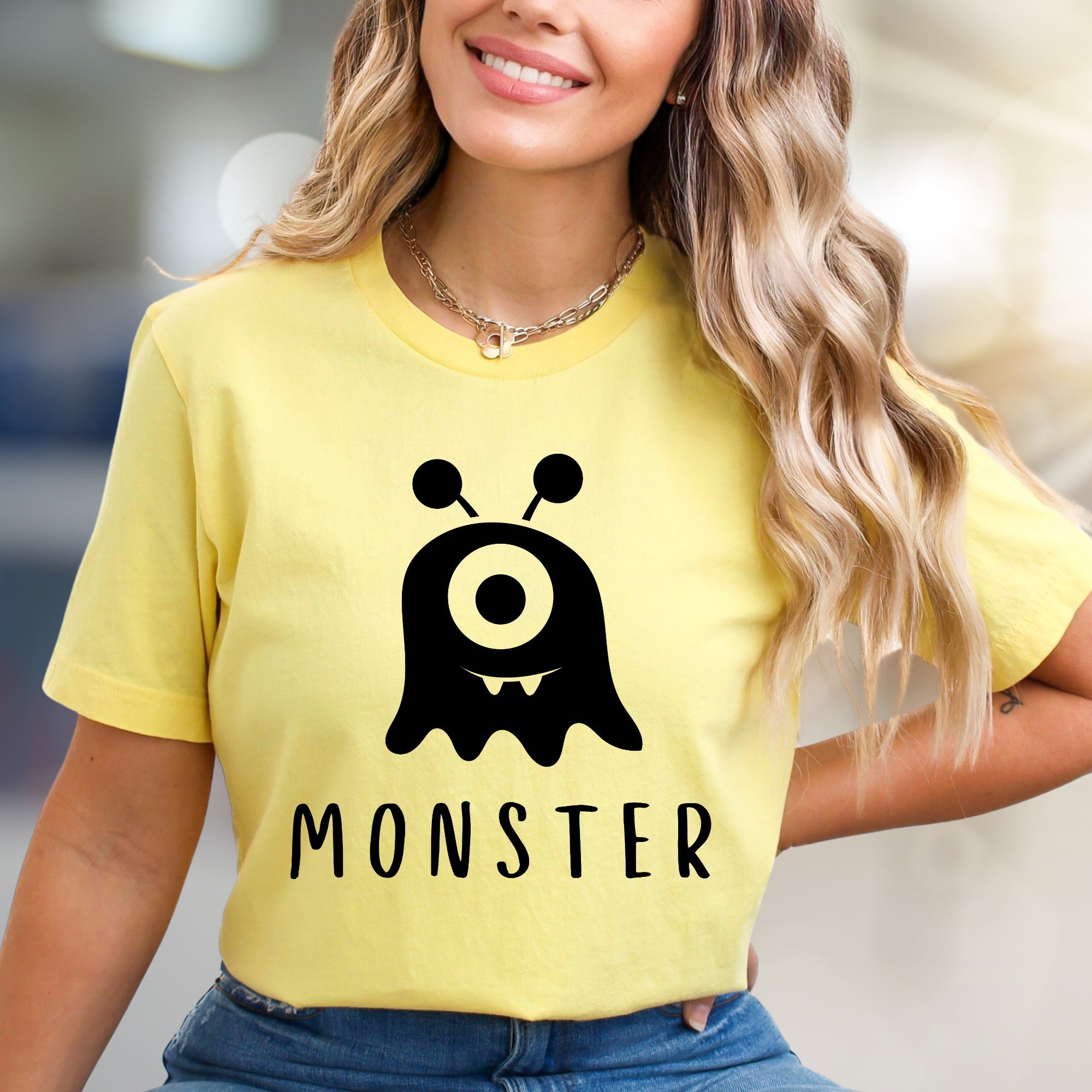 "MONSTER" Cute Spooky Graphic Tee, a Whimsical Pick for Halloween Enthusiasts