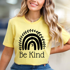 "Be Kind" Boho Rainbow Graphic Tee, a Compassionate Pick for Everyday Wear