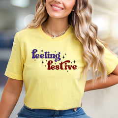 "Feeling Festive" Groovy Graphic Tee, a Holiday Vibe Pick for Celebration Enthusiasts
