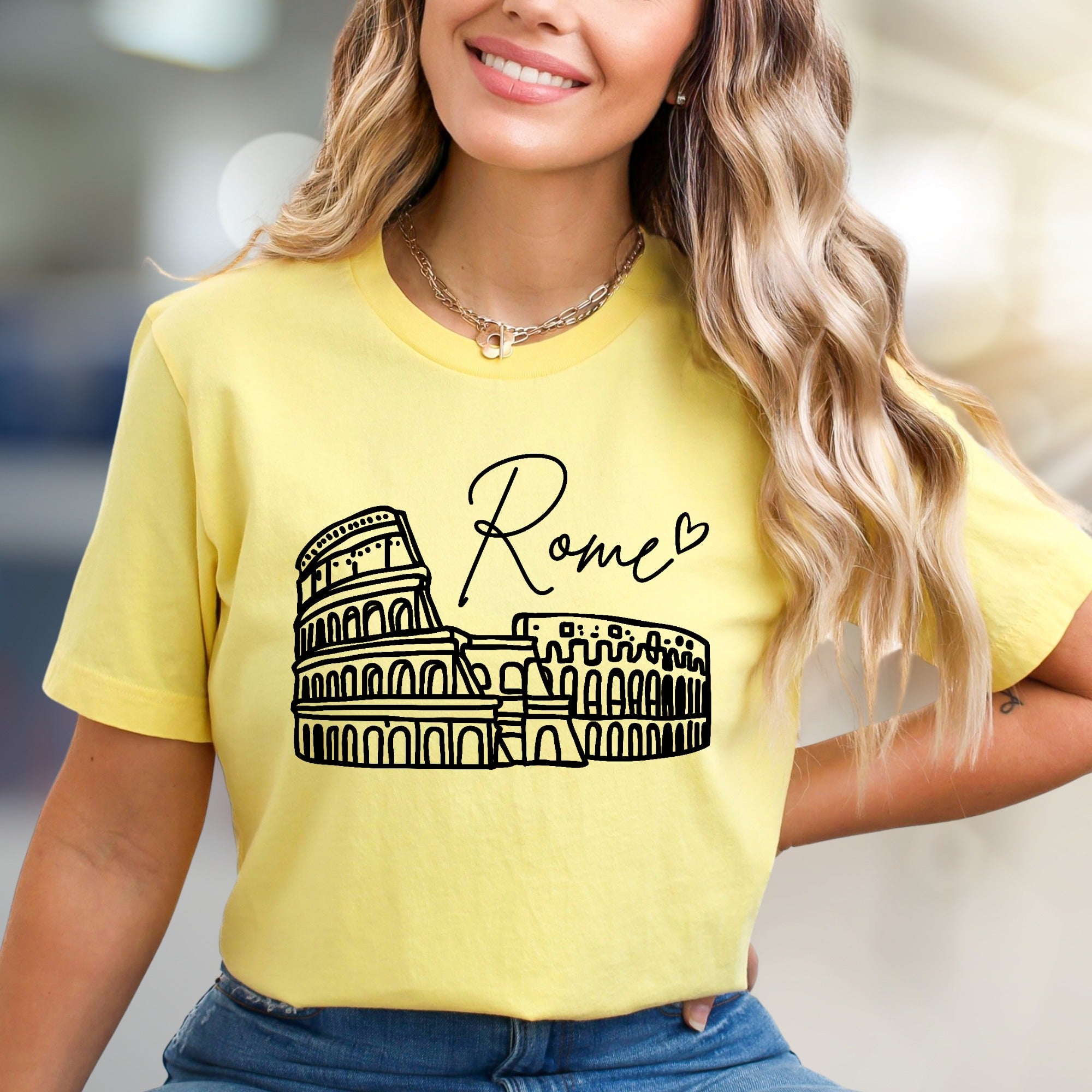 "Rome" Colosseum Outline Graphic Tee, a Travel Souvenir for Culture Lovers