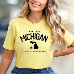 Michigan Est. 1855 T-Shirt, Great Lakes State Graphic Tee, a Collegiate Style Pick for State Pride Enthusiasts