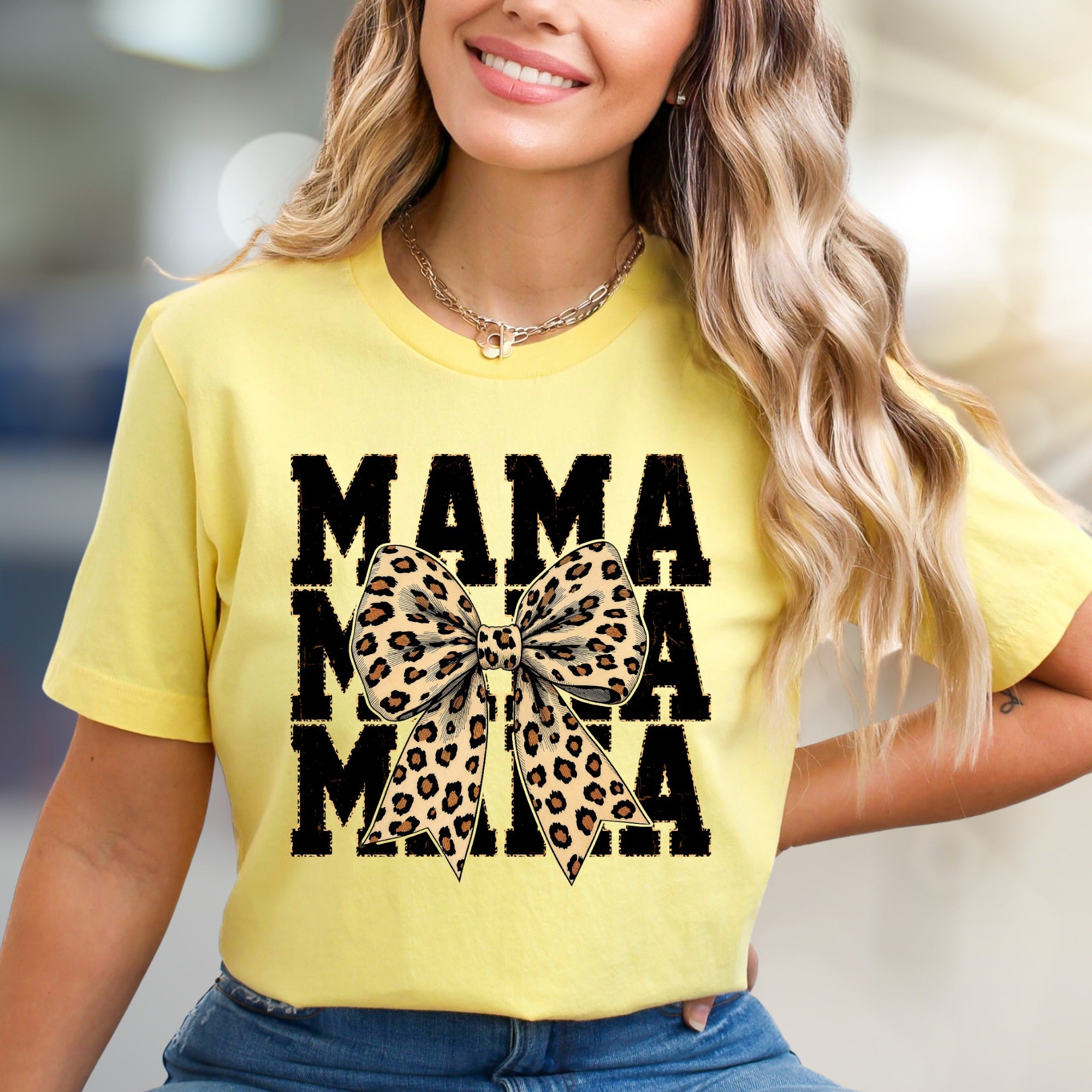 "MAMA" Leopard Bow Graphic Tee, a Chic Statement for Modern Moms