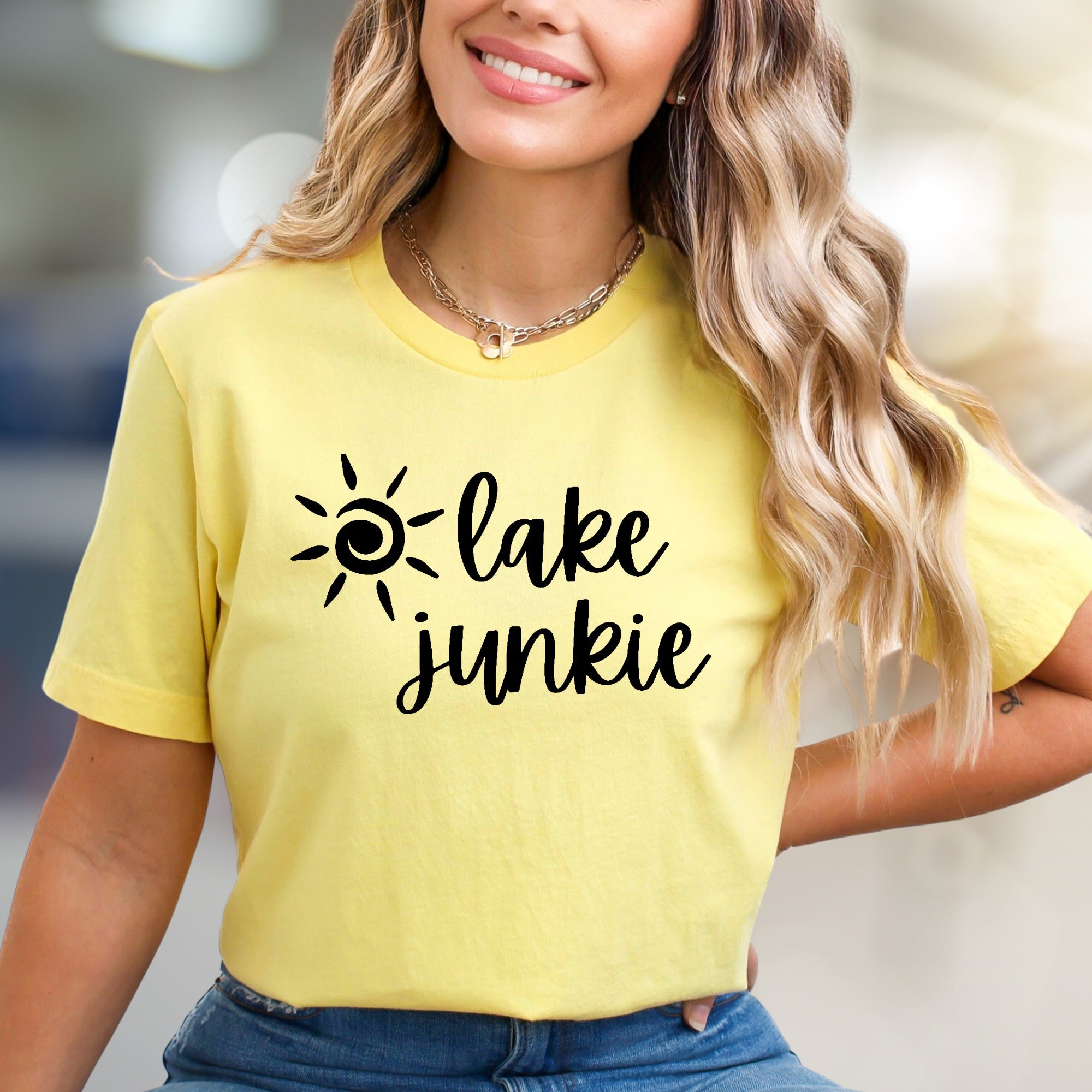 "lake junkie" Summer Lake Graphic Tee, a Water Lover's Pick for Casual Wear
