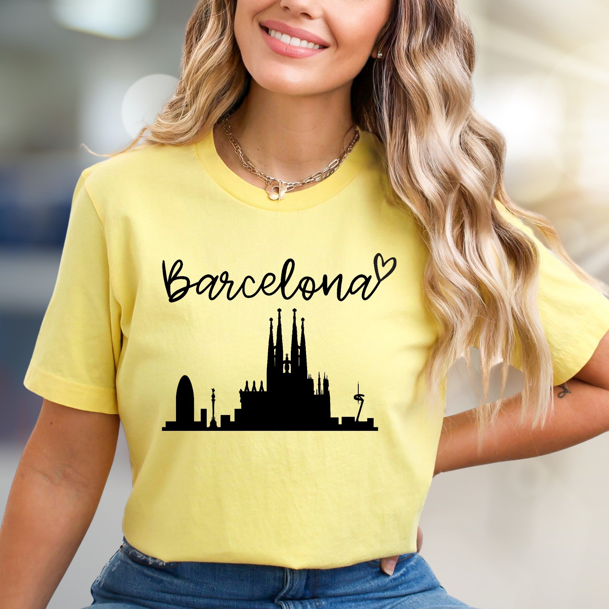 “Barcelona” Cityscape Graphic Tee, A Travel Enthusiast's Urban Pick