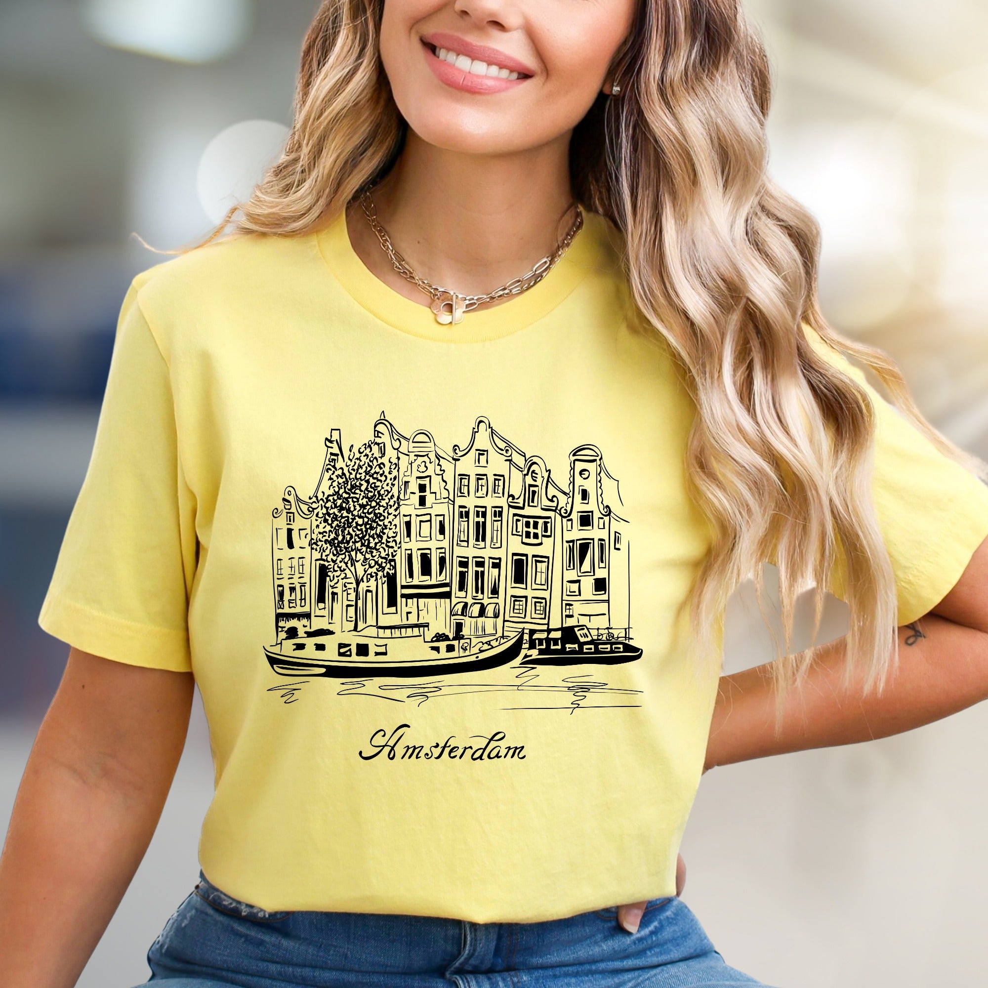 "Amsterdam" Canal City Graphic Tee, a Travel Souvenir Pick for Wanderers