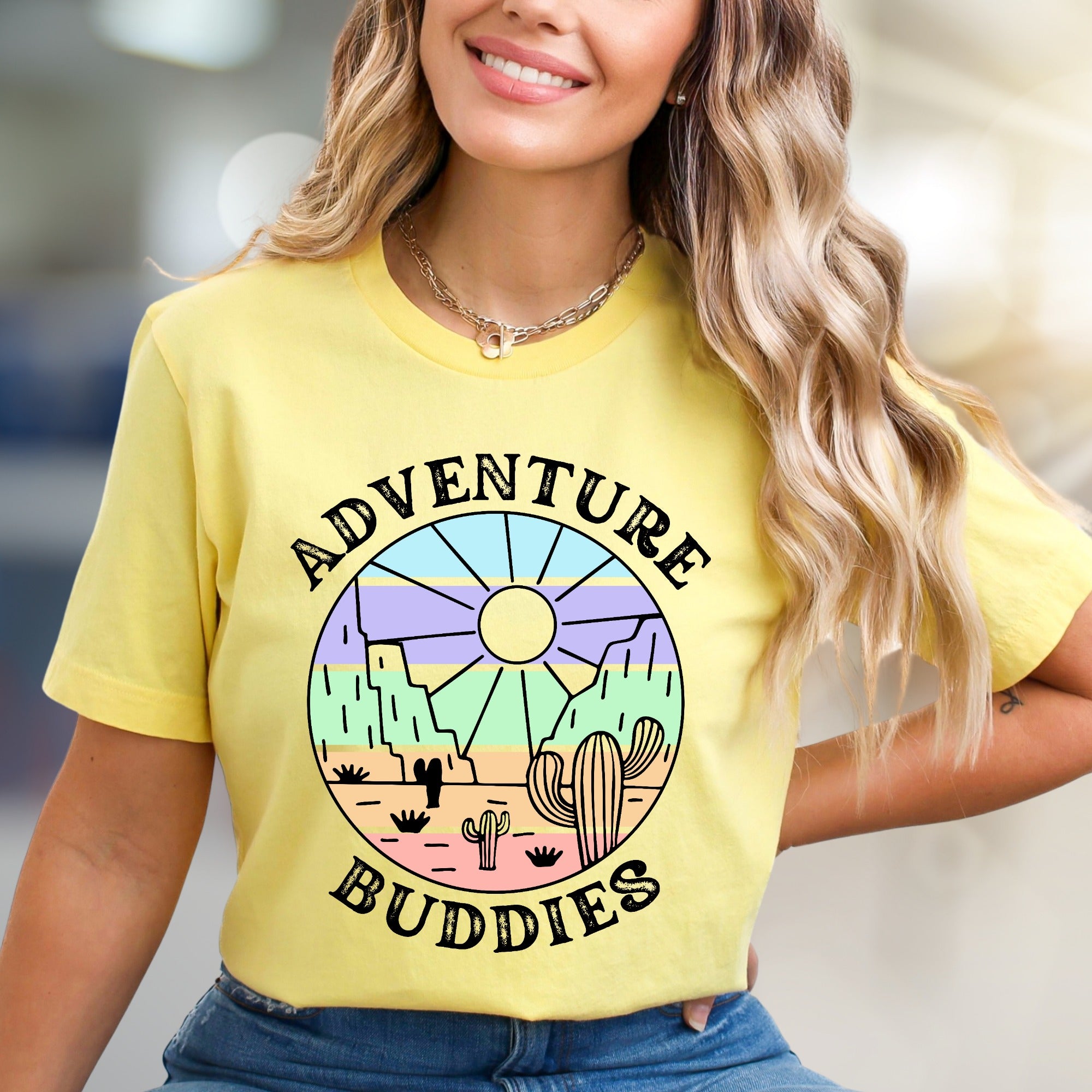 "Adventure Buddies" Desert Vibes Graphic Tee, a Retro-Style Pick for Travelers
