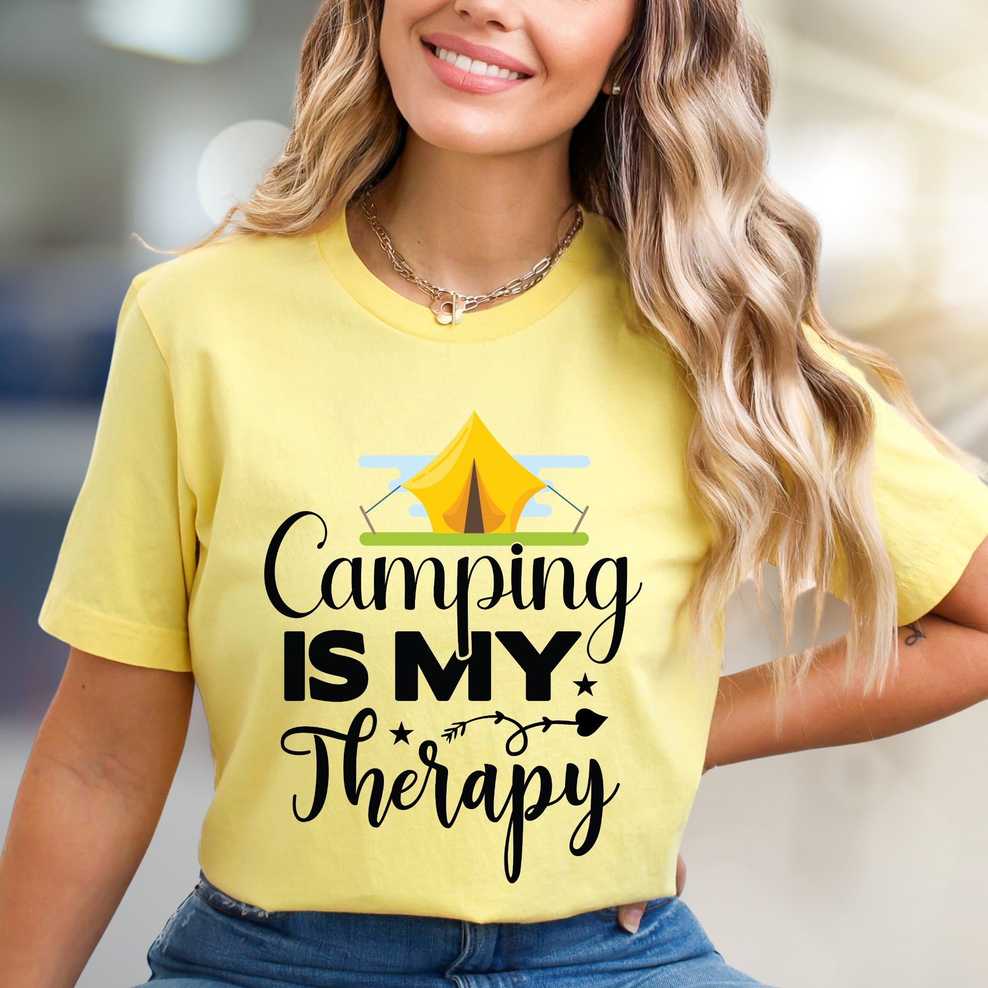 "Camping Is My Therapy" Outdoor Adventure Graphic Tee, a Nature-Lover's Pick for Casual Wear