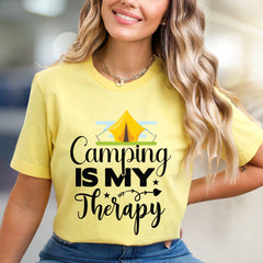 "Camping Is My Therapy" Outdoor Adventure Graphic Tee, a Nature-Lover's Pick for Casual Wear
