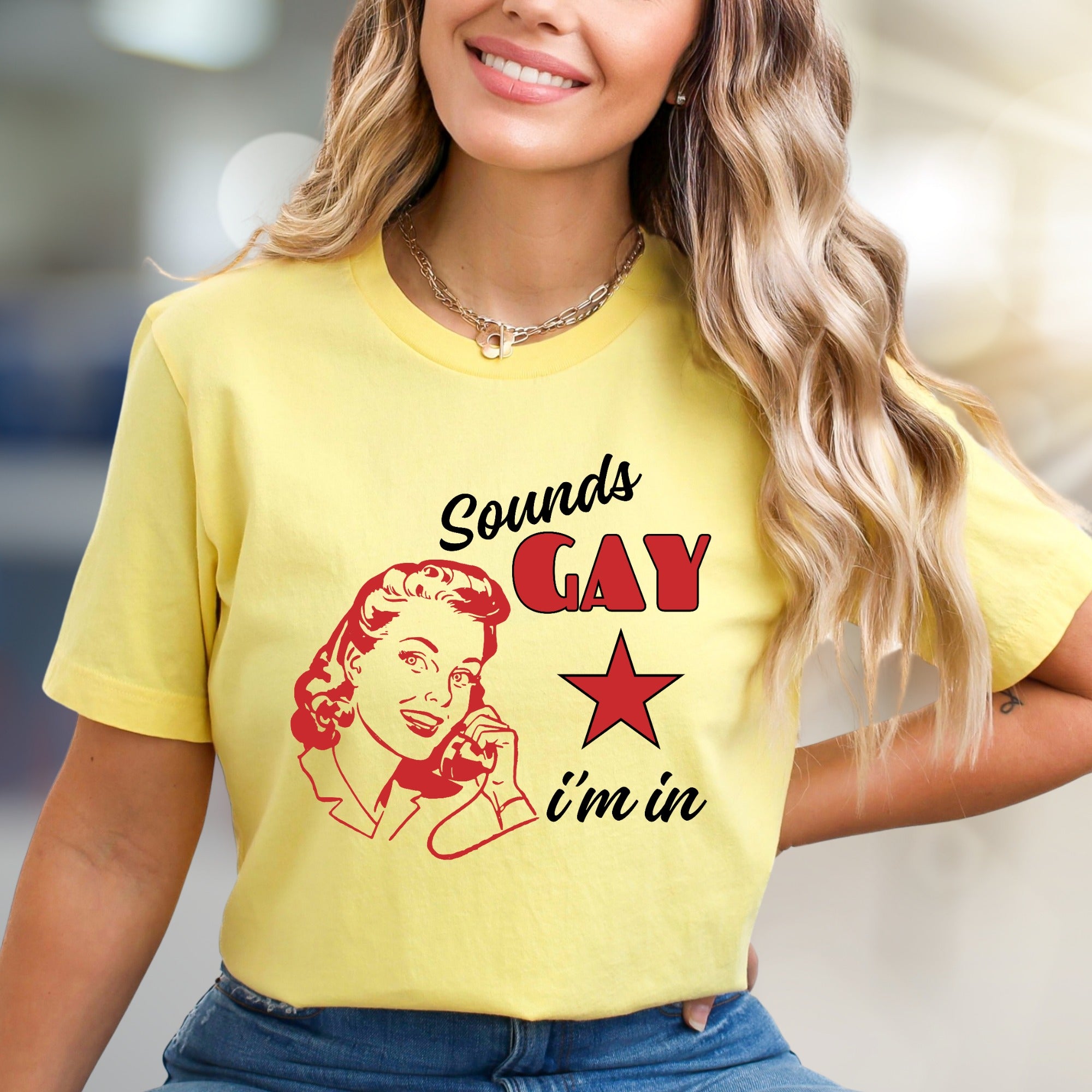 "Sounds Gay, I'm In" Retro Graphic Tee, a Quirky Pick for Activists