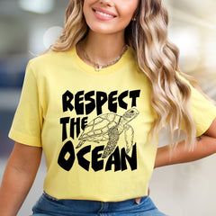 "Respect The Ocean" Sea Turtle Graphic Tee, an Eco-Conscious Pick for Ocean Advocates