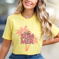 "Hello Summer" Tropical Palms Graphic Tee, a Vacation Vibe for Everyone