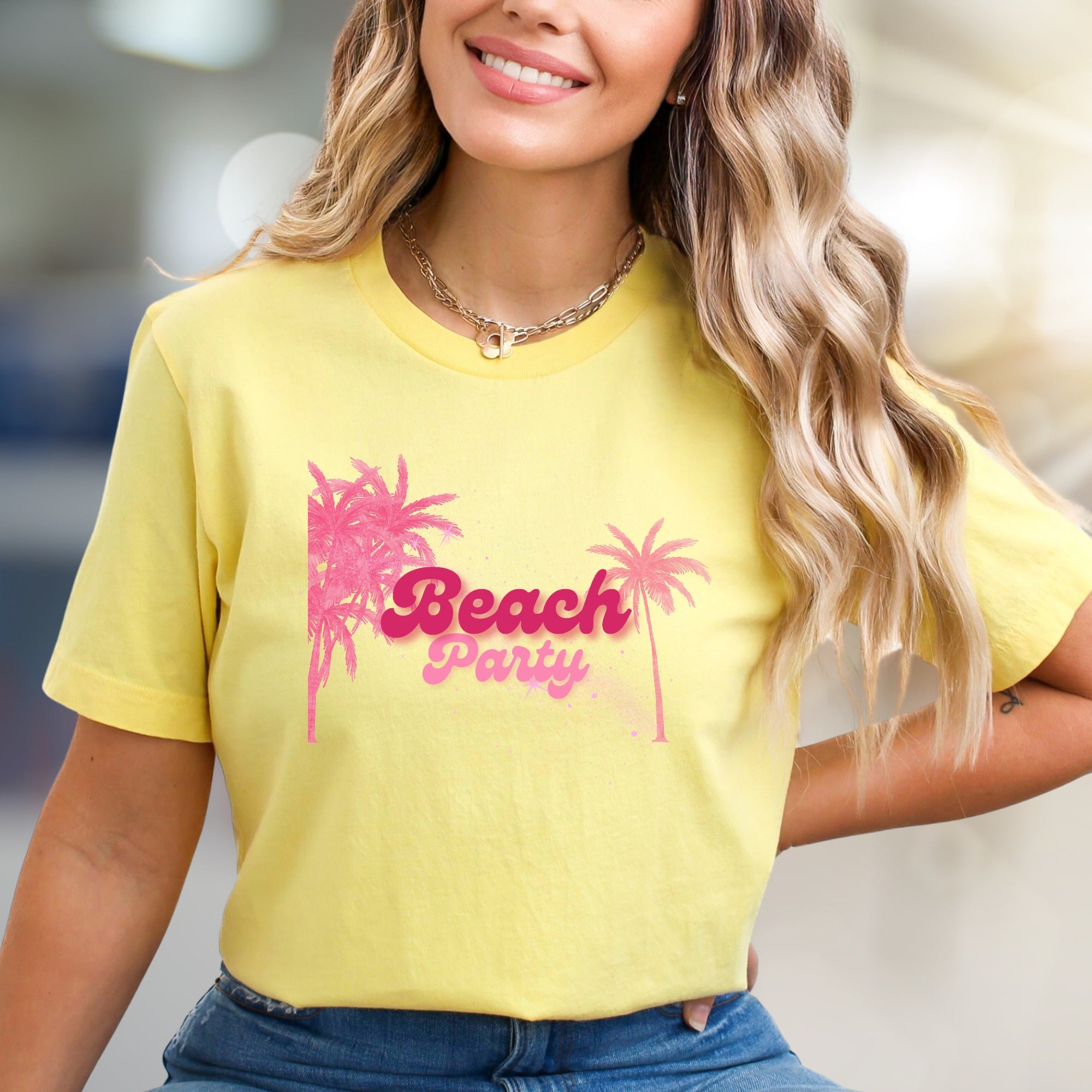 "Beach Party" Tropical Neon Graphic Tee, a Vacation Vibe Pick for Beach Lovers