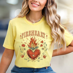 "FIREHEART" Mystical Bloom Graphic Tee, a Boho Chic Pick for Free Spirits