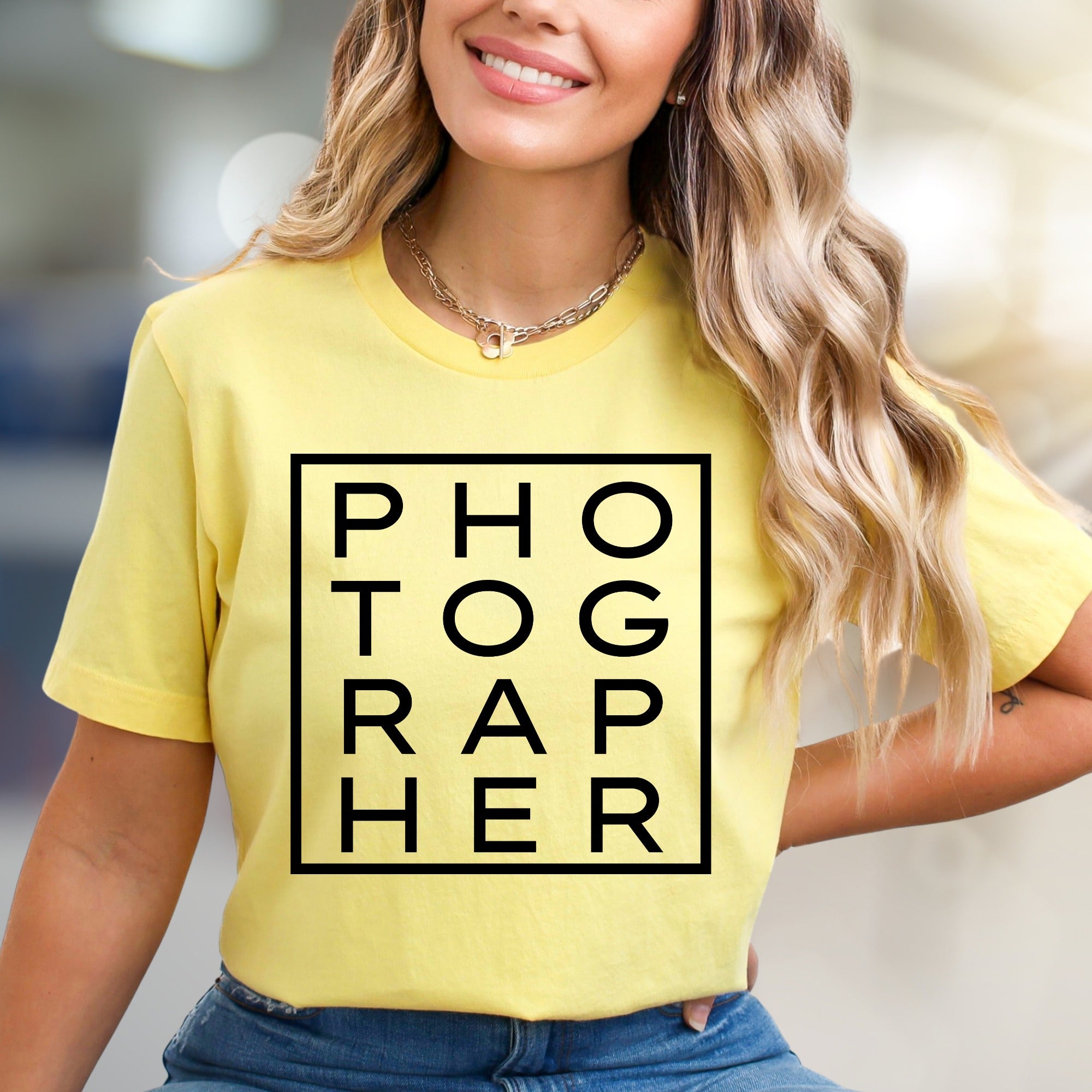 "PHOTOGRAPHER" Boxed Graphic Tee, a Creative Pro Pick for Photo Enthusiasts