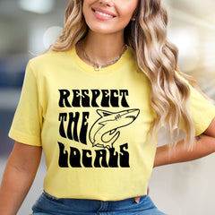 "Respect The Locals" Shark Graphic Tee, A Coastal-Cool Pick for Ocean Lovers