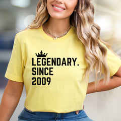 "Legendary Since 2009" Crown Graphic Tee, a Birthday Vibe Pick for Everyone
