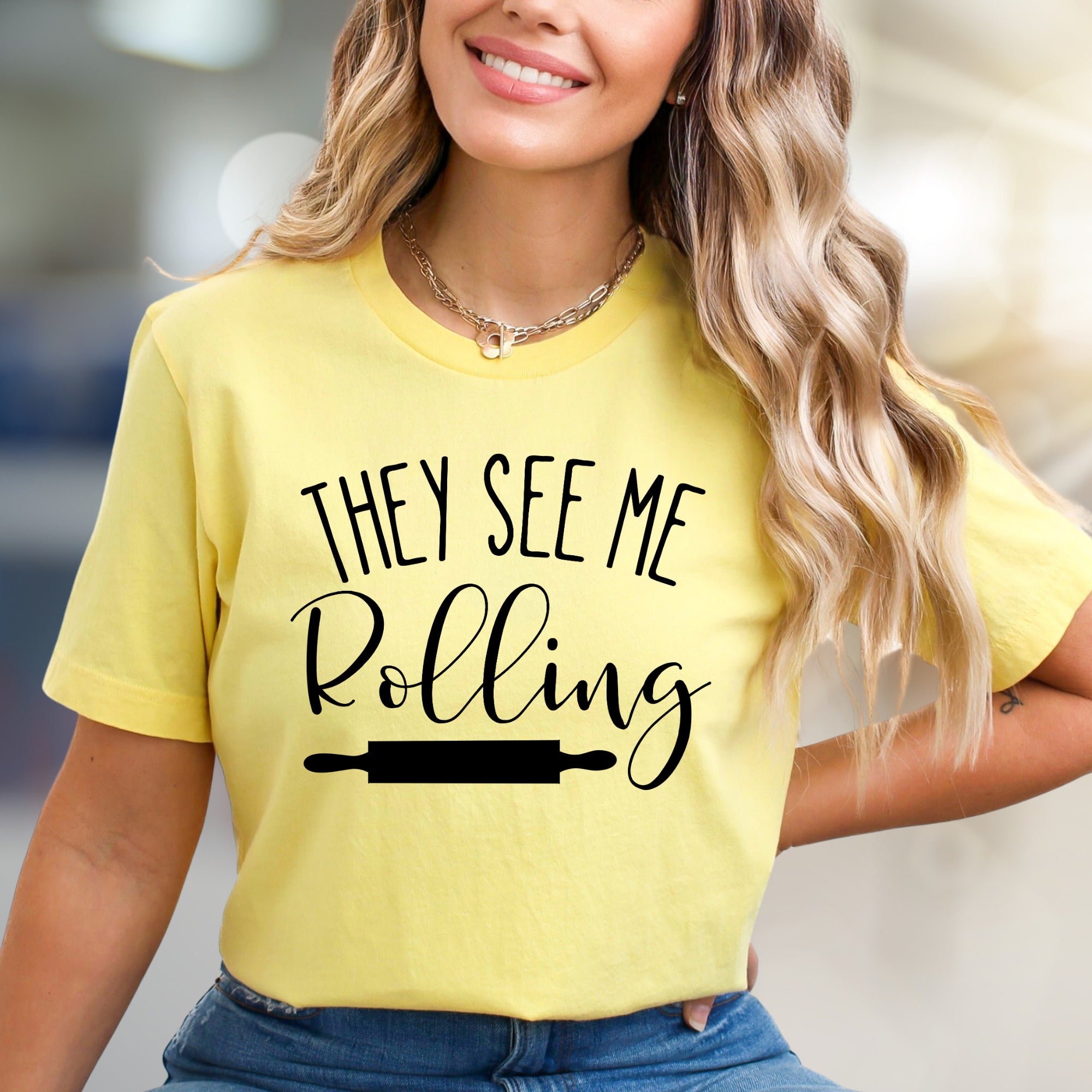 "They See Me Rolling" Baking Pun Graphic Tee, a Funny Culinary Pick for Bakers