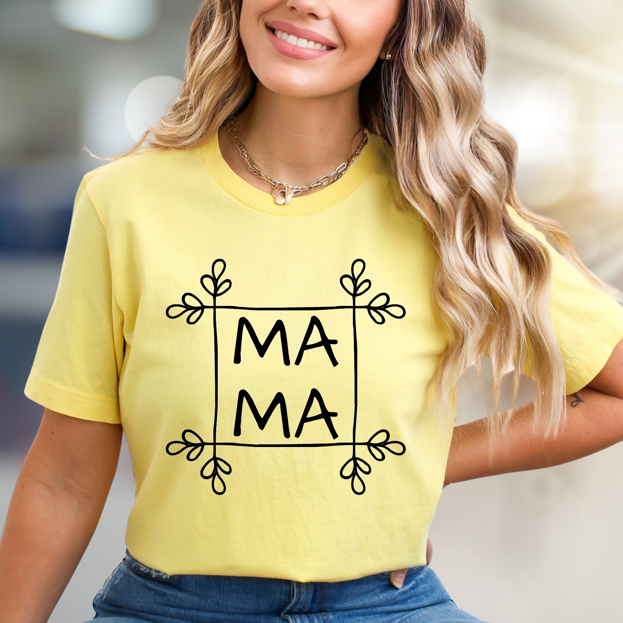 "MAMA MAMA" Floral Frame Graphic Tee, a Heartfelt Gift for Moms