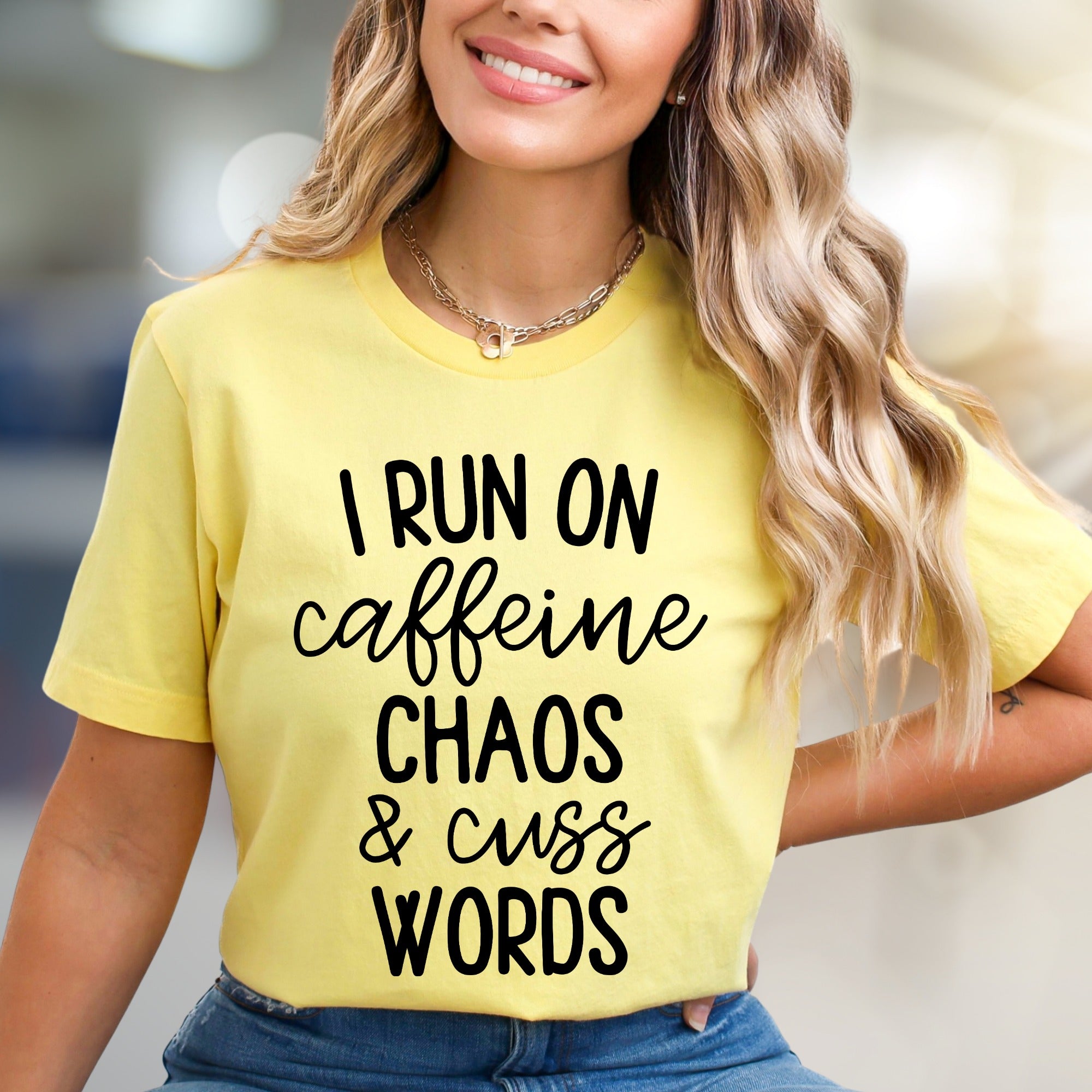 "I Run On Caffeine Chaos & Cuss Words" Graphic Tee, a Bold Statement Unise Tee