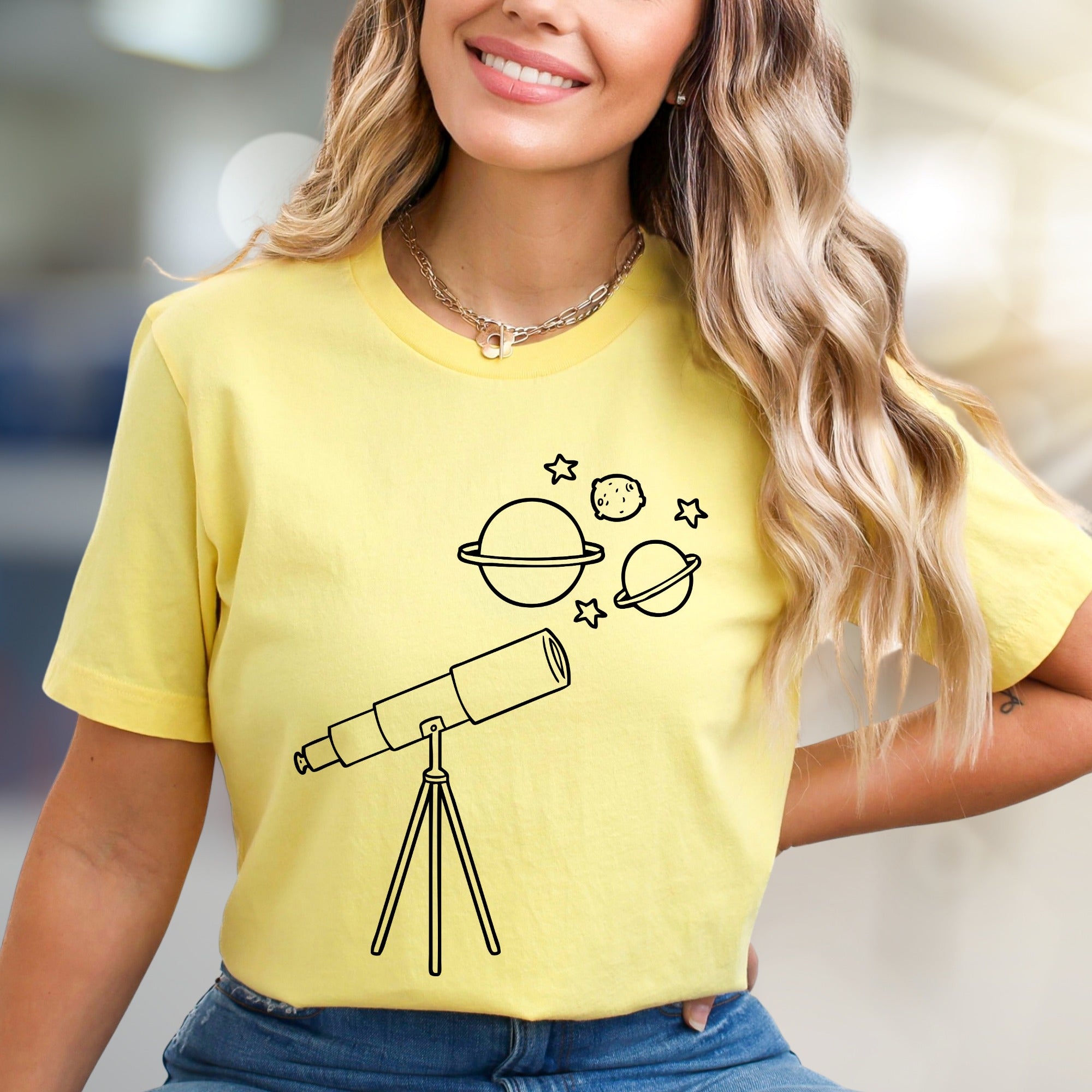 Celestial Telescope Galactic Graphic Tee, a Stargazer's Pick for Space Enthusiasts