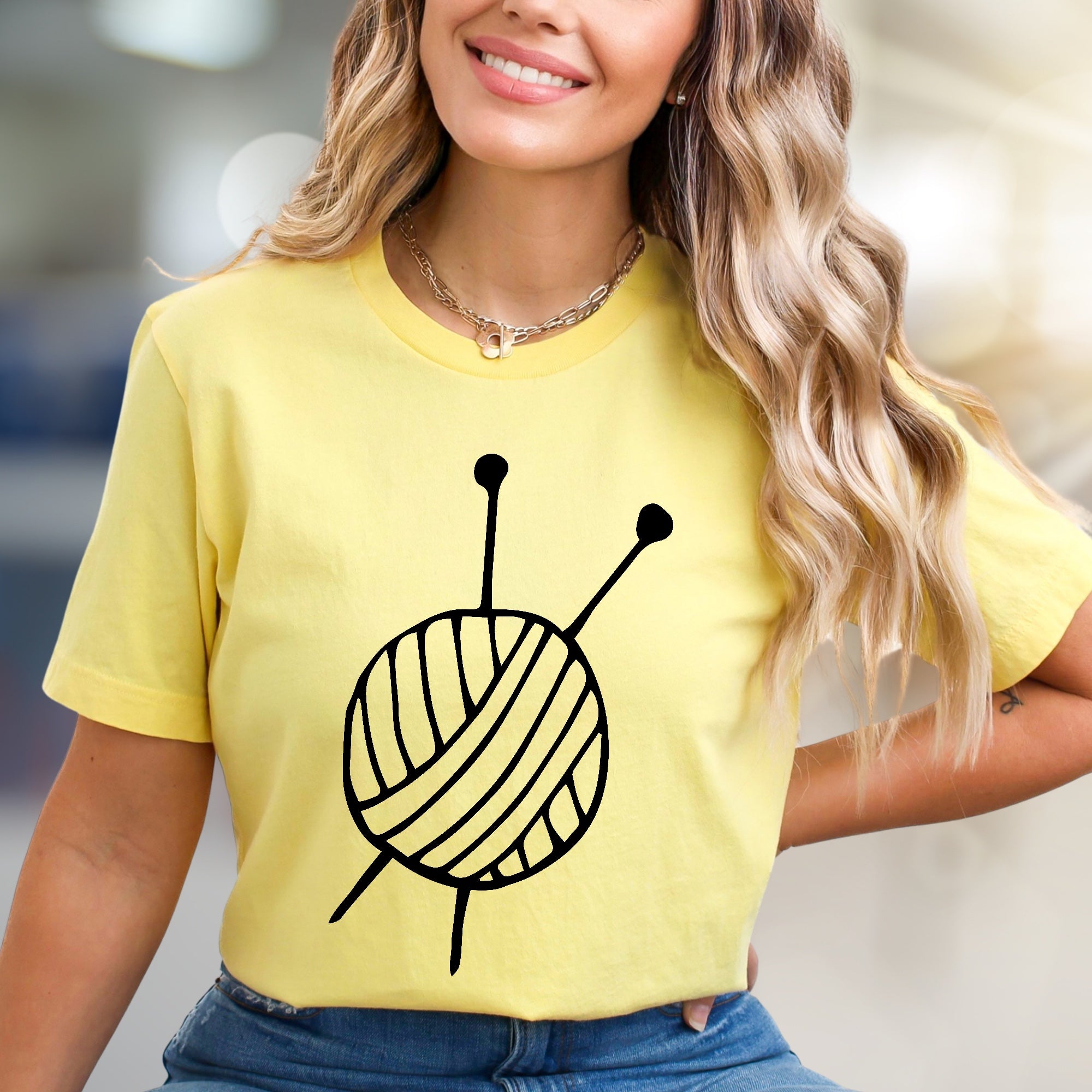 Yarn Ball & Knitting Needles Graphic Tee, A Crafter's Pick for Fiber Artists