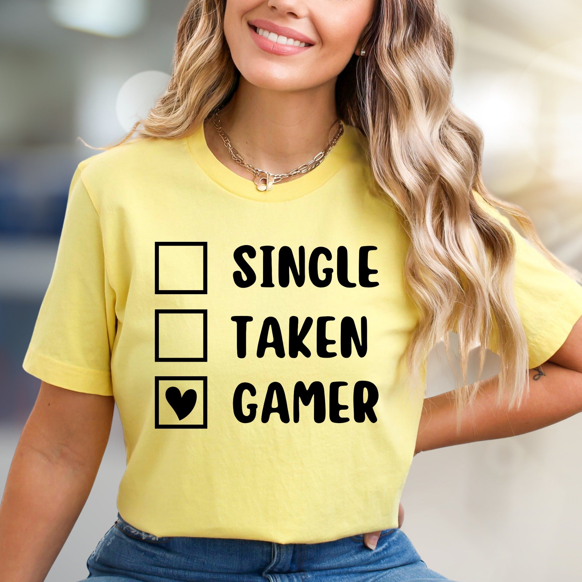 "Single, Taken, Gamer" Checklist Graphic Tee, a Witty Statement for Gamers