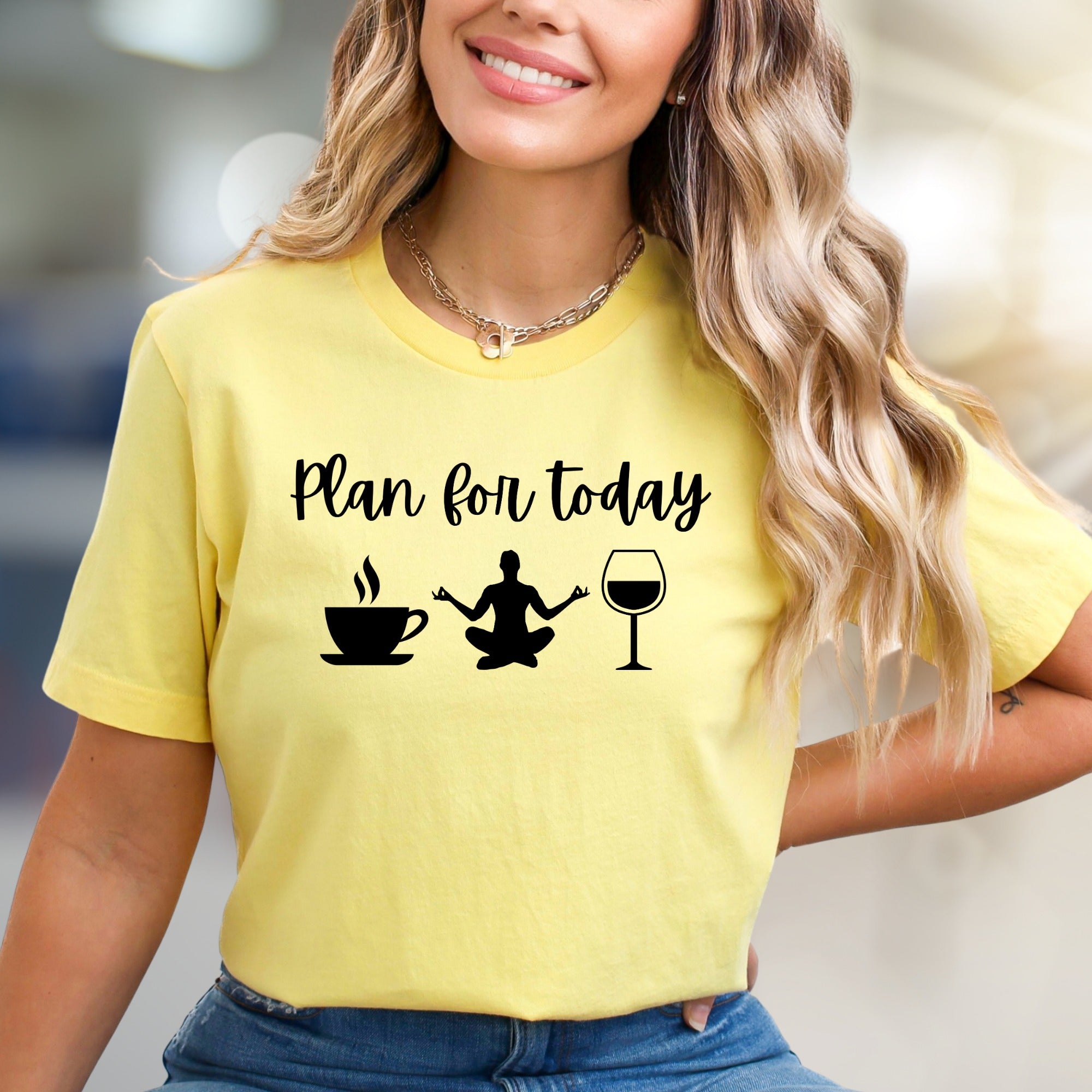 "Plan for Today" Coffee Yoga Wine Graphic Tee, a Relaxed Lifestyle Pick for Everyday Enthusiasts