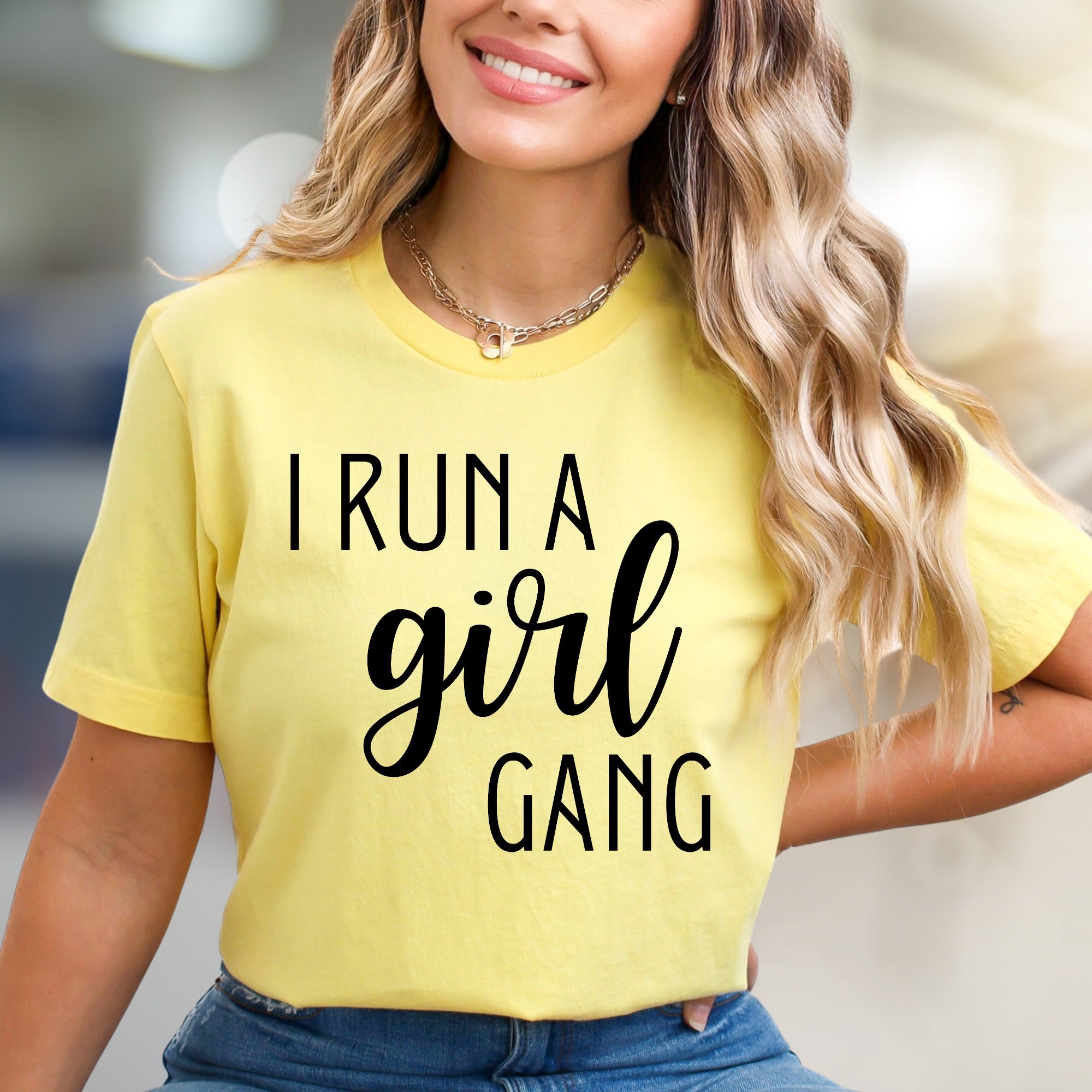 "I Run a Girl Gang" Bold Script Graphic Tee, a Statement Pick for Her